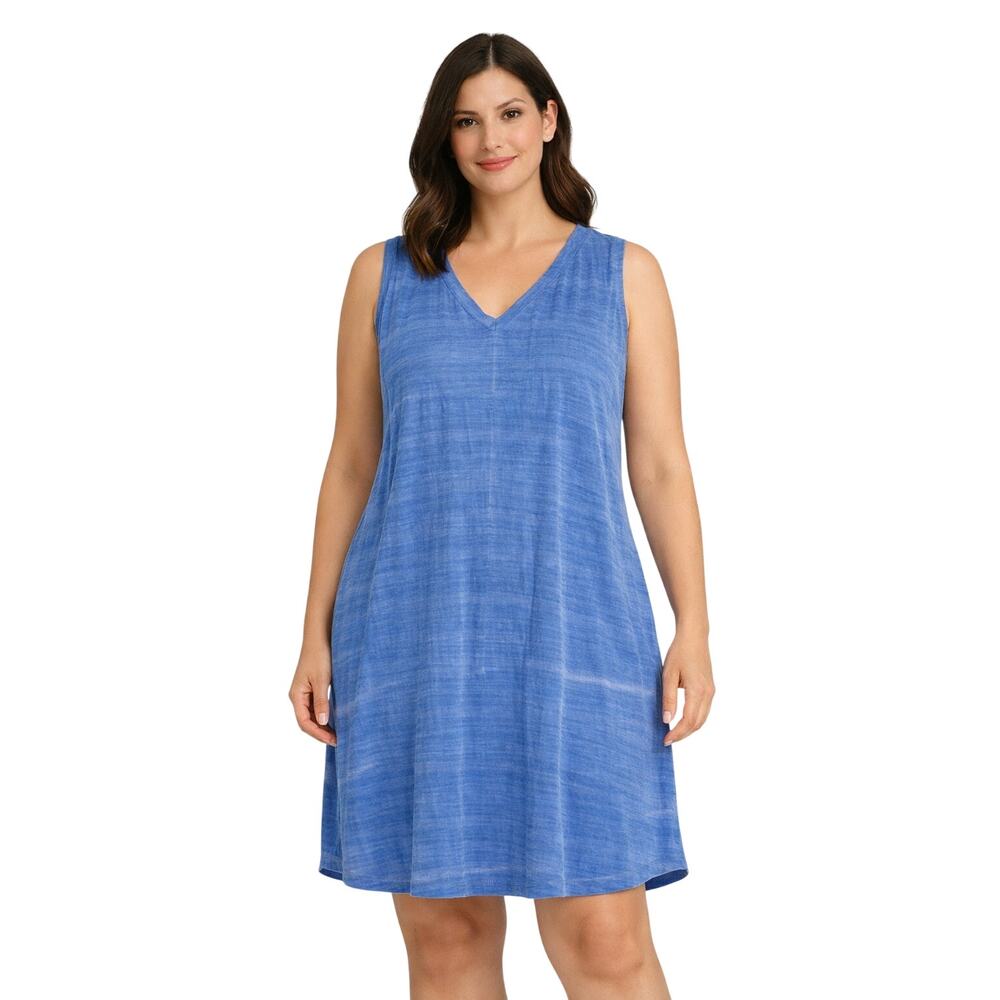 Dash Studio Blue Sleeveless V‑Neck Dress Women’s Large – Casual Summer Style